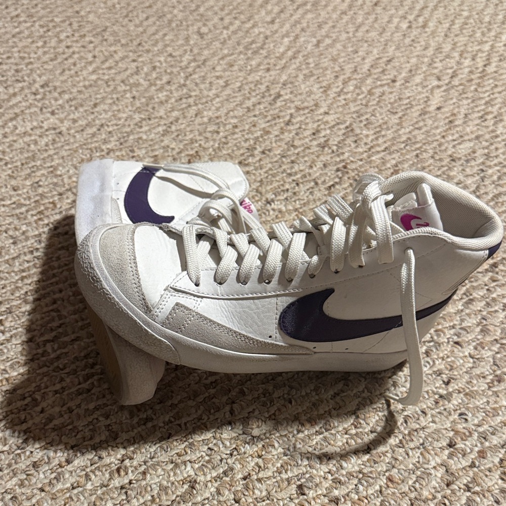 Women's White and Purple High-Top Sneakers
